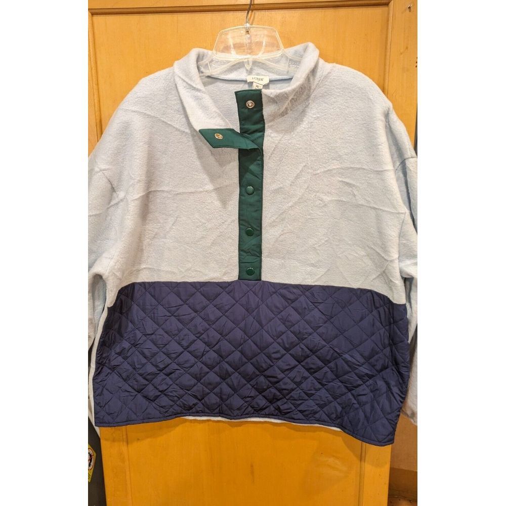 J Crew Womens Blue Quilter‎ Sherpa Half Zip Sweater XL New With Tags SOFT